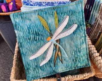 Appliqued Dragonfly Pot Holder, Trivet, Fabric Art, Hot Pad, cottagecore, dragon, kitchen decor, cooking