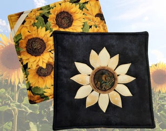 Appliqued Hot Holder Sunflower Design Home Accent Gift Bundle Kitchen Protector Surface Cover Cotton Holder Cooking Gift for Baker Hot Pad