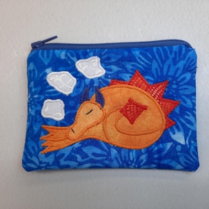 Snoozing Appliqued Dragon Coin Pouch, Handcrafted