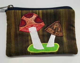 Handcrafted, Appliqued Mushroom Coin Pouch