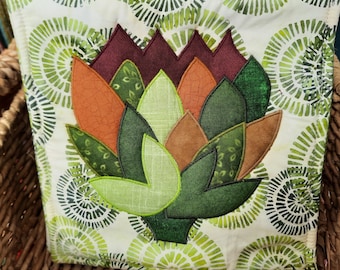 Appliqued Artichoke Pot Holder; Potholder; Trivet; Hostess Gift; Floral Pot Holder; Handmade Potholders; Hot Pad; cottagecore