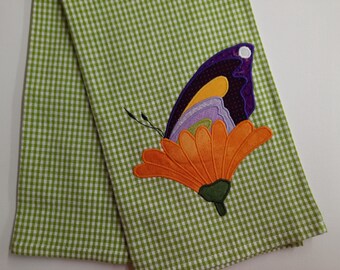 Appliqued Rudbeckia Flutterfly Tea Towel, Appliqued Kitchen Towel, Dish Towel, Butterfly
