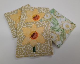 Appliqued Daffodil Coaster Set, Set of 4, Spring Flower Coasters