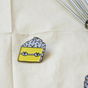 Yellow Cake with Eyes 1&quot; Enamel Pin - Dessert Club Slice of Birthday Cake with Sprinkles Sweet Pin