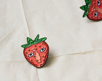 Strawberry with Eyes 1" Enamel Pin - Fruit Club Berry Fresh Food Vegan Vegetarian Pin