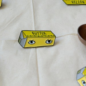 Stick of Butter with Eyes 1&quot; Enamel Pin - Goldenbeets Baker Cooking Ingredients Decadent Food Lapel Pin