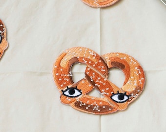 Pretzel with Eyes 3" Iron On Patch - Bread Club New York Street Food Bakery Patch