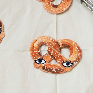 Pretzel with Eyes 3 Iron On Patch Bread Club New York Street Food Bakery Patch image 1