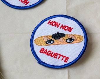 Hon Hon Baguette with Beret French 2.5" Iron On Patch - Bread Club French Bakery Food Patch