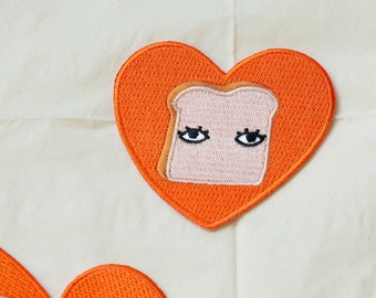 Heart of Bread with Eyes 2.75" Iron On Patch - Bread Club Carb Love Valentine Bakery Food Patch