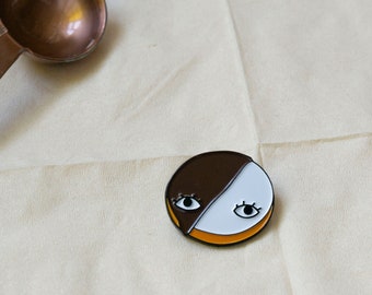 Black and White Cookie with Eyes 1" Enamel Pin - Dessert Club Sweet Treat New York Classic Bakery Cookie Pin