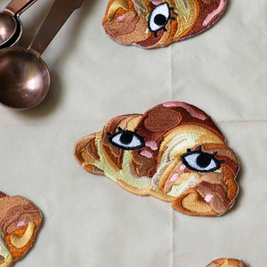 Croissant with Eyes 3 Iron on Patch Bread Club French Bakery Breakfast Food Patch image 1