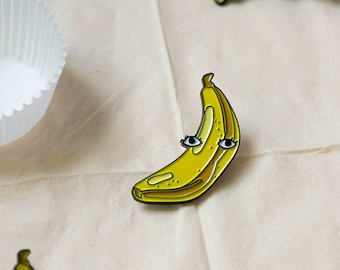 Banana with Eyes 1" Enamel Pin - Fruit Club Fresh Food Vegan Vegetarian Pin