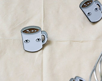 Hot Chocolate Mug and Marshmallows with Eyes 1" Enamel Pin - Breakfast Dessert Club Food Lapel Pin