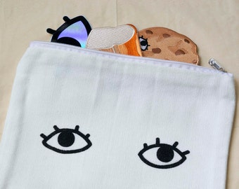 Eyes with Eyelashes Screenprinted Zipper Bag - Goldenbeets Graphic Printed Cotton Canvas Makeup Bag Pencil Case Wallet