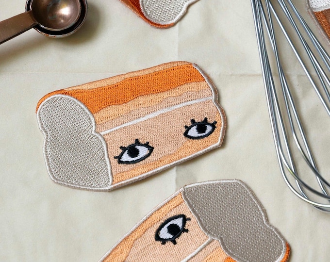 Loaf of Bread with Eyes 3" Iron on Patch - Bread Club Bakery Food Toast Patch