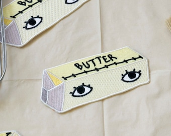 Stick of Butter with Eyes 4" Iron On Patch - Goldenbeets Butter Margarine Baking Cooking Ingredients Patch