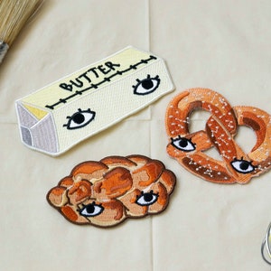 Baker&#39;s Bundle - Set of Any Three Iron on Patches Food Mix n Match Bread Bakery Breakfast Dessert with Eyes
