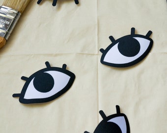 Set of Two Eyes with Eyelashes 3" Iron-on Patches - Goldenbeets Pair of Fun Matching Iron-On Eyes Woven Patches