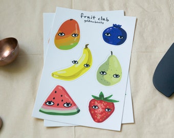Fruit Club Sticker Sheet - Goldenbeets 4"x6" Vinyl Waterproof Sticker Set Fresh Food Vegan Vegetarian