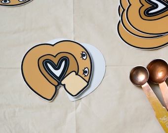 Loaf of Bread Heart with Eyes Sticker - Waterproof 3"x2.75" Vinyl Food Valentine Love Bakery Decal Sticker