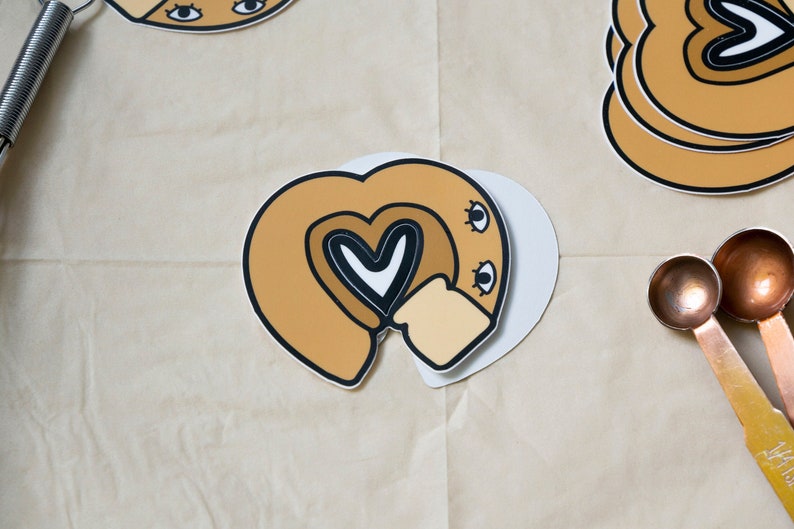 Loaf of Bread Heart with Eyes Sticker Waterproof 3x2.75 Vinyl Food Valentine Love Bakery Decal Sticker image 1