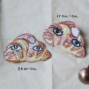 Croissant with Eyes 3 Iron on Patch Bread Club French Bakery Breakfast Food Patch image 3