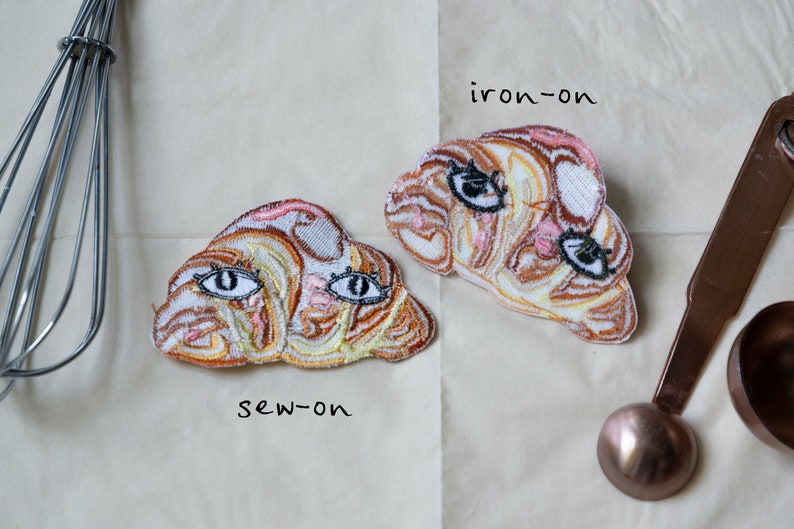 Croissant with Eyes 3 Iron on Patch Bread Club French Bakery Breakfast Food Patch image 3