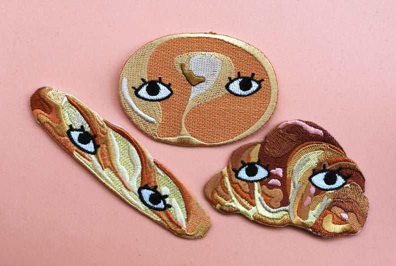 Croissant with Eyes 3 Iron on Patch Bread Club French Bakery Breakfast Food Patch image 5