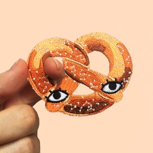 Pretzel with Eyes 3 Iron On Patch Bread Club New York Street Food Bakery Patch image 5