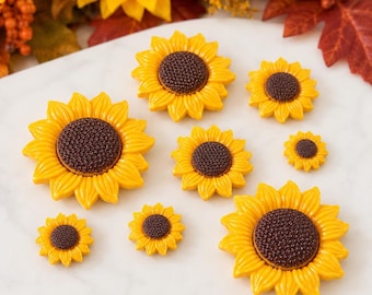 6 PCS Sunflower Resin Flatbacks, Fall Flower Cabochons for Badge Reels, Jewelry Making