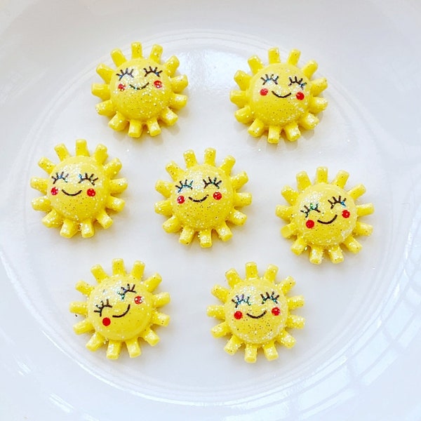 10 pcs Glitter Sun Flatbacks . Resin Cabochon . Flat back . Charm . Bow Center .Mini Cabs