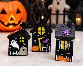 3 PCS Haunted House Resin Miniatures, Halloween Cabochons for Holiday Decor, Shadow Boxes