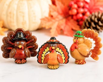 6 PCS Turkey Resin Flatbacks, Thanksgiving Cabochons for Jewelry, Sensory Bins
