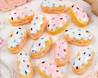 10 PCS Frosted Eclair Resin Flatbacks, Pastry Cabochon for Jewelry, Slime Charms