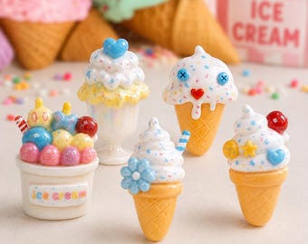 5 PCS Ice Cream Resin Cabochons, Dessert Resin Flatbacks for DIY Jewelry, Slime Charms