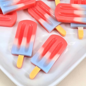 6 Popsicle Cabochons | Rocket Pop Flatbacks | Red White & Blue Ice Cream Charms for Patriotic Crafts