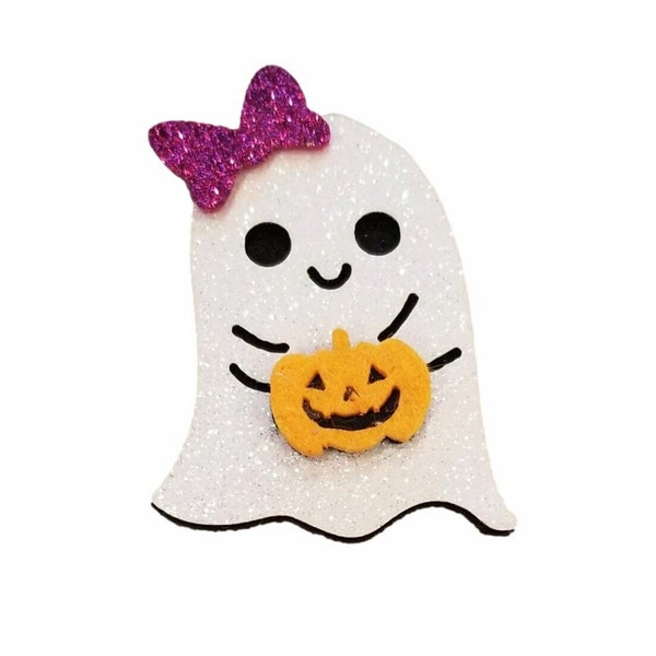 5 pcs Pretty Ghost . Halloween Felties . Glitter Felt . Purple Hair Bow . Ghost Applique