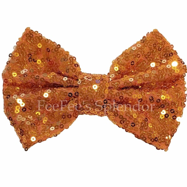 Sequin Bows . Orange . 5 in. Sparkly Headband Bow . Large Hair Bow . NO Clip