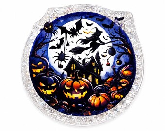 2 unidades de imanes acrílicos planos con purpurina para la noche de Halloween, ideales para joyería y manualidades.