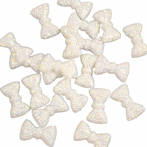 10 pcs Rhinestone Bow Flatbacks . Resin Cabochon . Flat back . Charm . Bow Center . Iridescent Sparkle