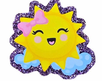 2 piezas de adornos acrílicos planos con purpurina "Sunny Day" para centros de lazos y colgantes para bolsos.
