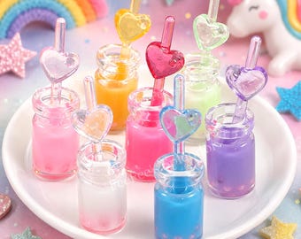 5 PCS Pastel Boba Drink Cabochons, Glow In The Dark Miniatures for Jewelry, Keychain Accessories