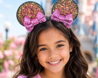 Disco Mouse Ear Clips, Bow Hair Clips for Theme Park Trips, Dress Up and Everyday Wear