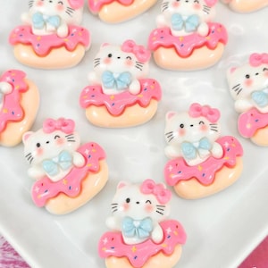 4 Kitty Cabochons | Kawaii Cat Donut Flatbacks | Cute Charms for DIY Crafts & Embellishments