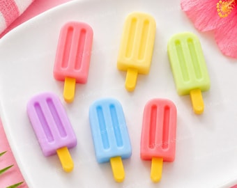 5 piezas de resina plana con forma de paleta de helado - Cabujones 3D de verano para lazos para el cabello y decoración de fundas de teléfono.