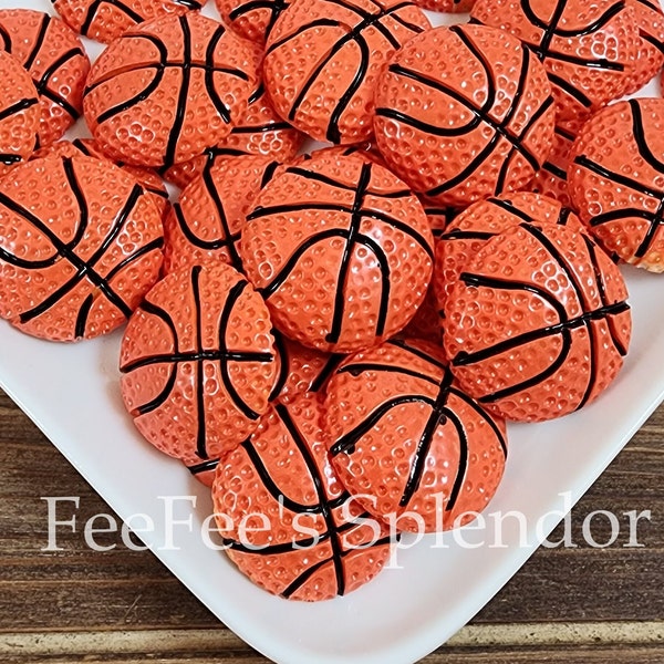 5 pcs Basketball Flatbacks . Resin Cabochon . Flat back . Charm . Bow Center . Sports Gear . Resin Ball