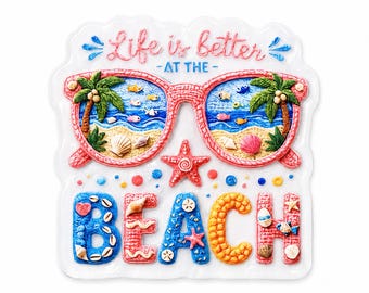 2 unidades de adhesivos acrílicos planos con purpurina "Better At The Beach" para joyería DIY y colgantes para bolsos.