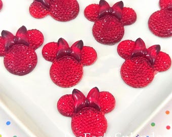 5 PCS Rhinestone Mouse Cabochon - Sparkly Red Flatbacks for Bows, Tumblers, Crafts