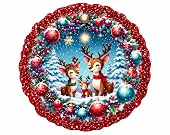 2 PCS Reindeer Family Glitter Acrylic Flatbacks for Badge Reels, Jewelry Making